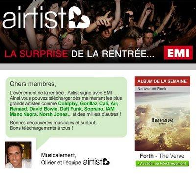 AIRTIST signe avec EMI. Un pas de plus vers la gratuité ?...