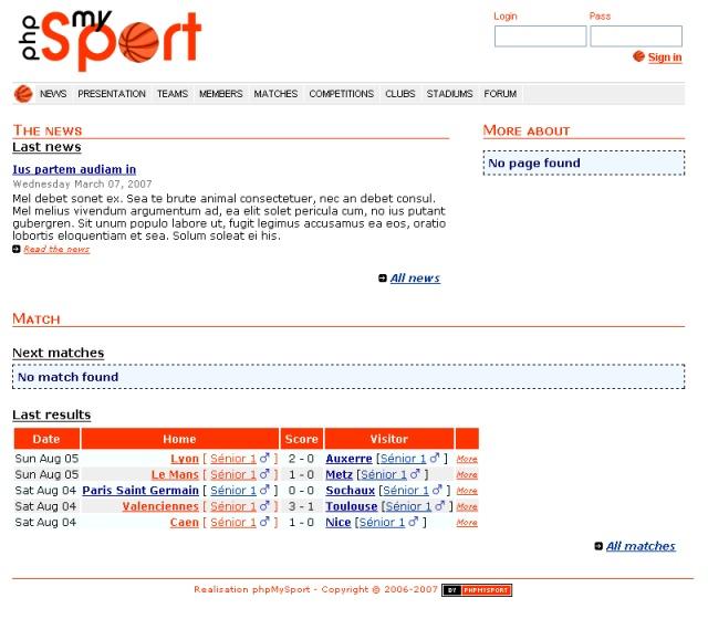 phpmysport-template phpmysport, site club de sport