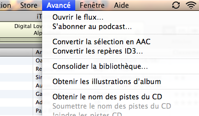 Menu iTunes