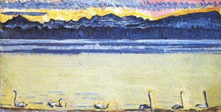 Hodler, La rade de Genève et le Mont Blanc à l'aube, 1918