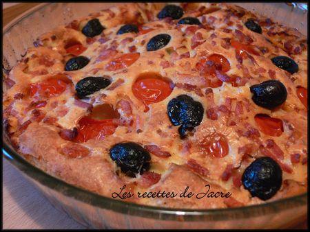 clafoutis tomates cerises / lardons et olives noirs