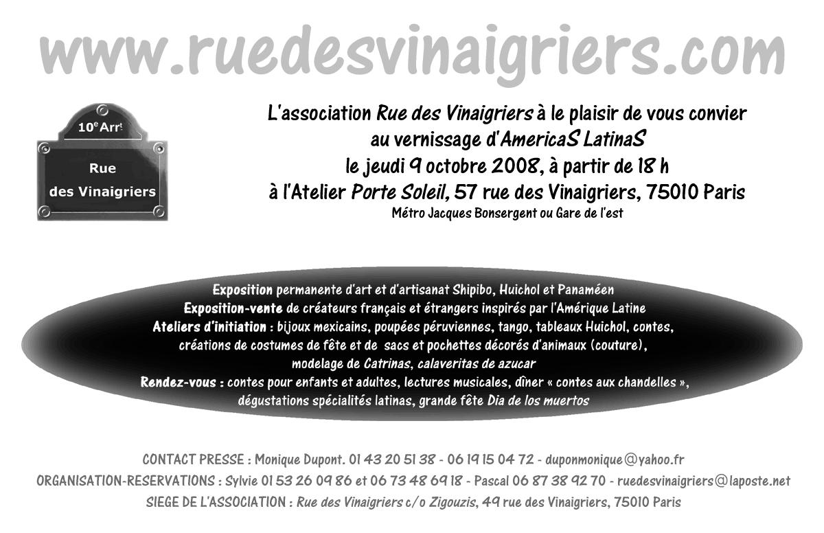 A vos agendas : vernissage d'AmericaS LatinaS 9/10/08 à partir de 18 h A vos agendas : vernissage d'AmericaS LatinaS 9/10/08 à partir de 18 h