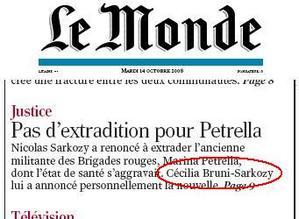 Cécilia Bruni-Sarkozy : Le Monde est-il pour la paix des ménages ? Cécilia Bruni-Sarkozy : Le Monde est-il pour la paix des ménages ?