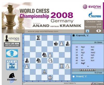 Flash info: Anand vainqueur de la 6ème partie la position de la 6ème partie d'échecs après 41.fxg7