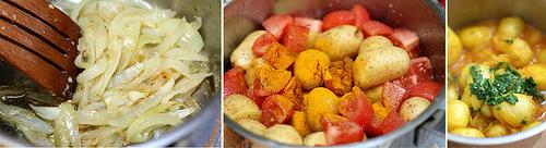 Cocotte de pommes-de-terre au safran & à la coriandre, filets de pagre grillés Tajine de patates au safran & à la coriandre