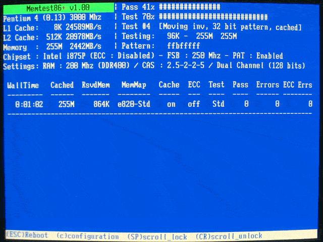 Capture d'écran Memtest86+ memtest86