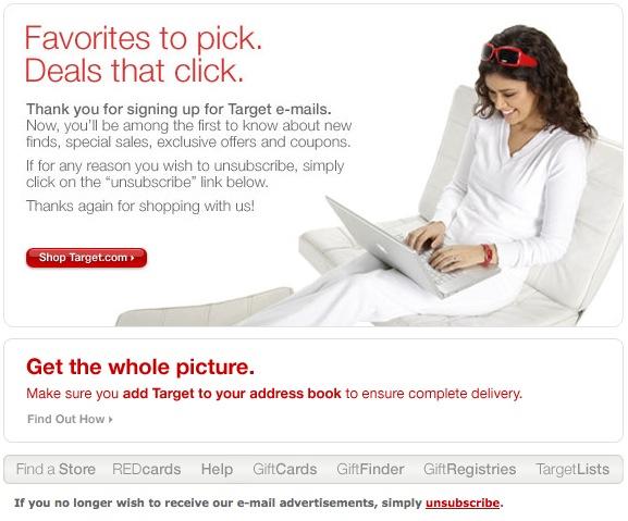 Target - Le lien de désincription est en rouge