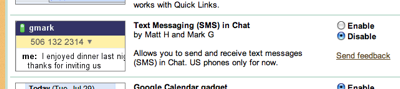 gmail-sms GMail chat permet l’envoi de SMS 