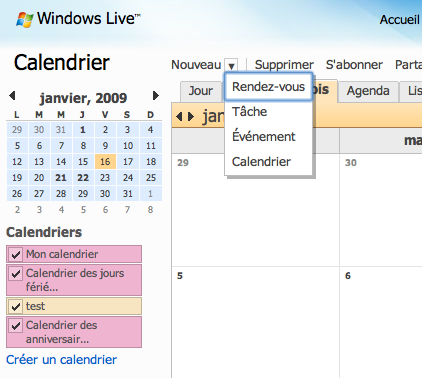 windows-live-calendrier Windows Live Calendar émerge de sa phase bêta
