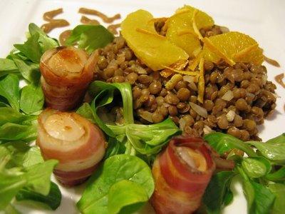 Lentilles aux agrumes et noix de St-Jacques