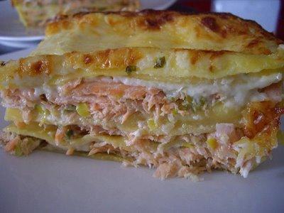 Lasagnes aux poireaux et deux saumons