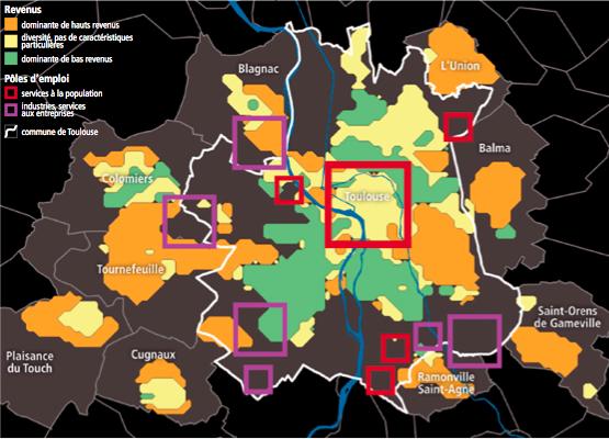 Revenus et Pôles emploi autour de Toulouse