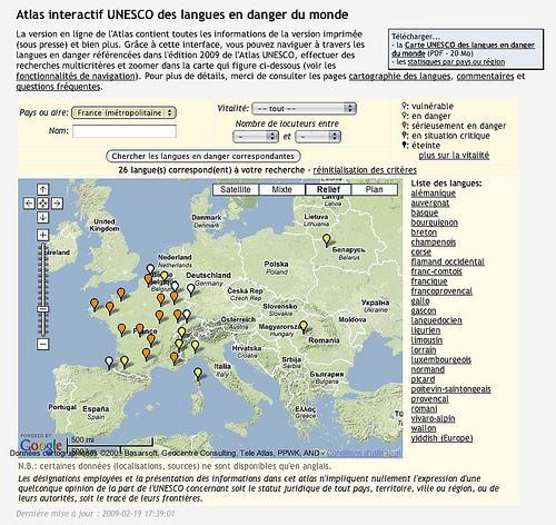 patri-moine Atlas interactif UNESCO des langues en danger du monde