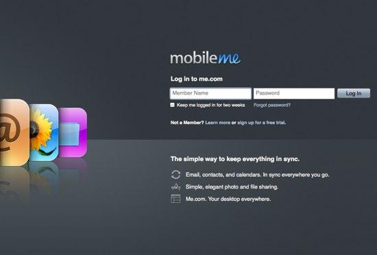 MobileMe : page d'accueil à jour
