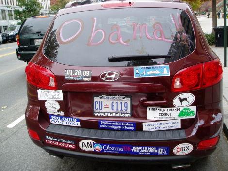 Une voiture pro-Obama à Washington mardi (Pascal Riché/Rue89)