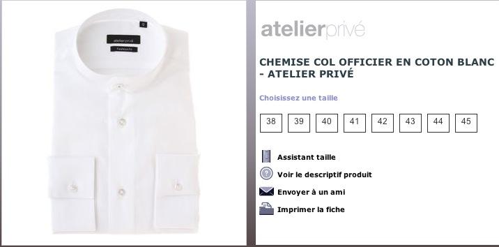 Chemise Col Officier Atelier Privé à 35€ au lieu de 70 Chemise Col Officier Atelier Privé à 35€ au lieu de 70