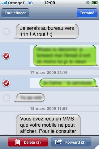 Captures d'écran iPhone OS 3.0 iphone sms suppression
