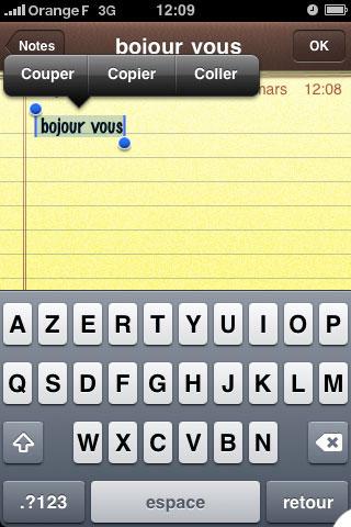 Captures d'écran iPhone OS 3.0 iphone copier coller