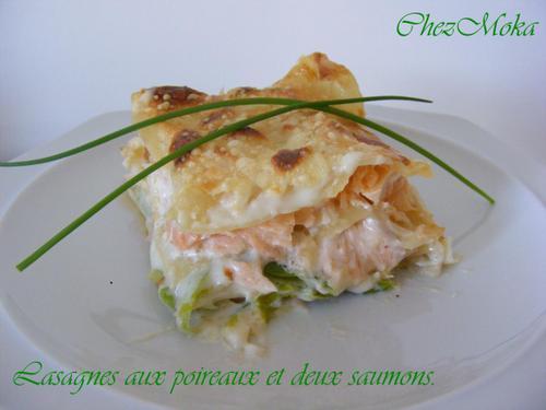 Lasagnes aux poireaux et deux saumons. Lasagnes aux poireaux et deux saumons.