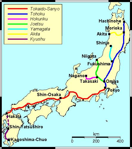 Reseau de train a grande vitesse japonais