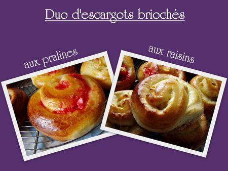 Duo d'escargots briochés (pralines & raisins)