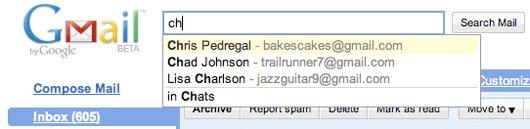 search autocomplete contacts GMail: Saisie semi automatique de la recherche