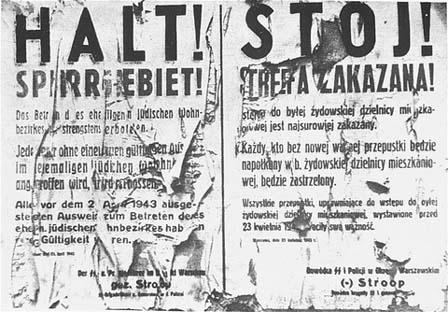 Le 19 avril 1943 / 19 avril 2009 Les Juifs ont résisté ! Chant des résistants juifs du ghetto de Vilnius Affiche en deux parties : HALT à gauche, STOJ à droite.