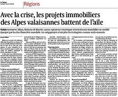 Selon Le Temps, la crise entrave le projet de Mirax à Aminona letemps-18avril09