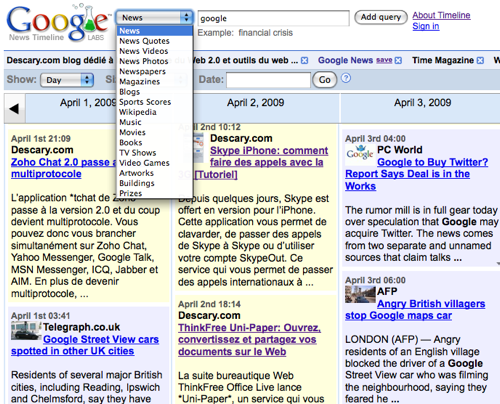 google news timeline Google Labs: recherche d’images similaires et frise chronologique