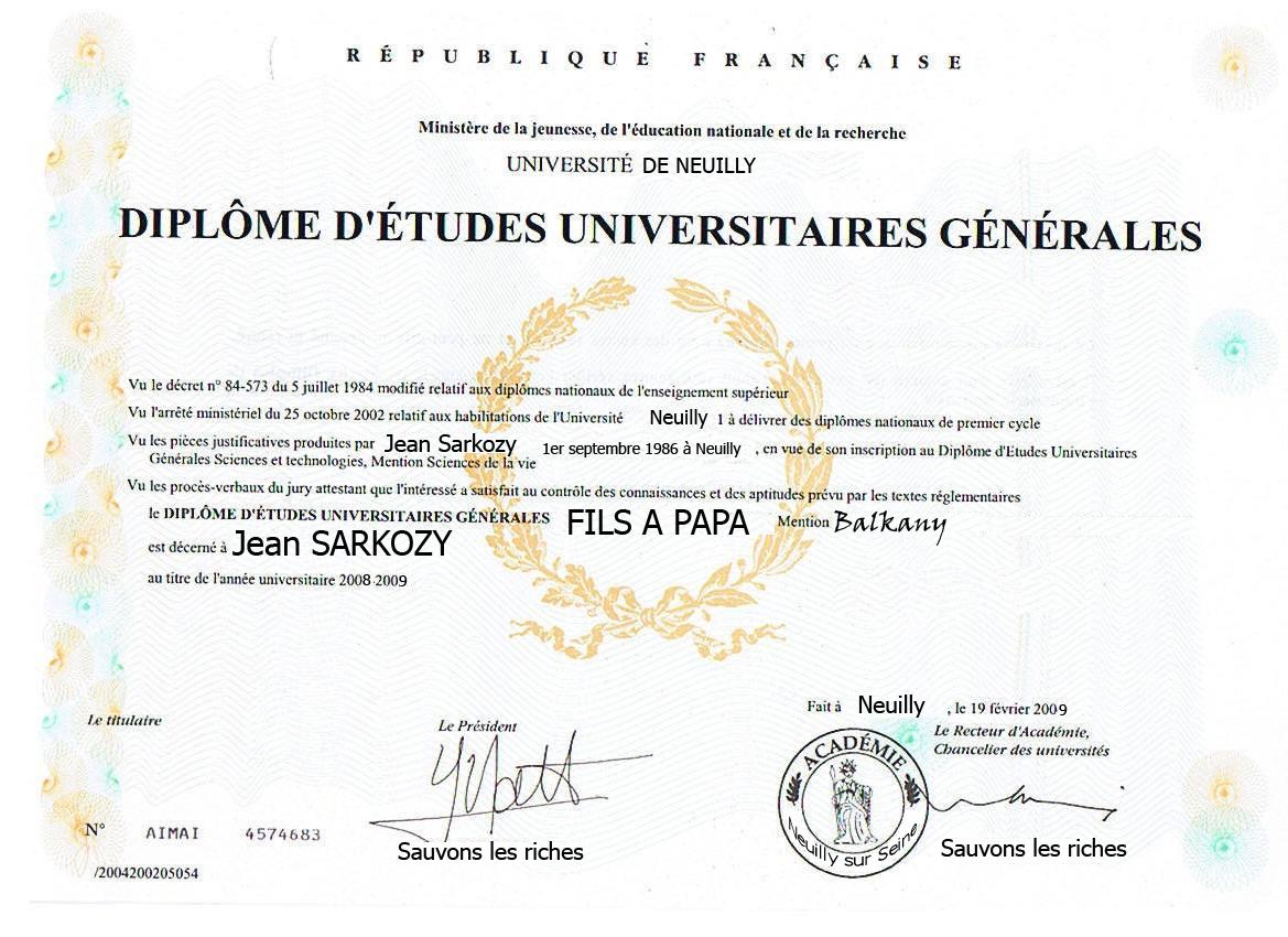 Diplome jean Sarkozy