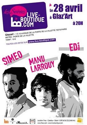 EDI en concert au Glazart soirée LIVE BOUTIQUE EDI + MANU LARROUY + SIMEO