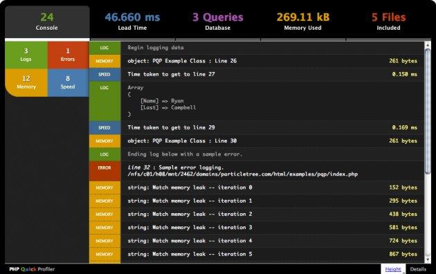 debug et console PHP, php quick profiler
