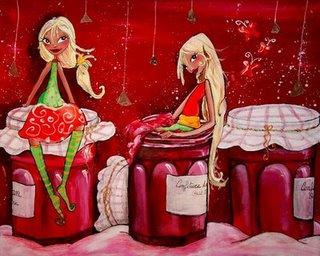 Les fées sont de grandes gourmandes des petites fées se glissent dans les pots de confitures, il y a des papillons, elles ont un petit air coquin. cette illustration peinture a été réalisée par l'illustratrice laure phelipon