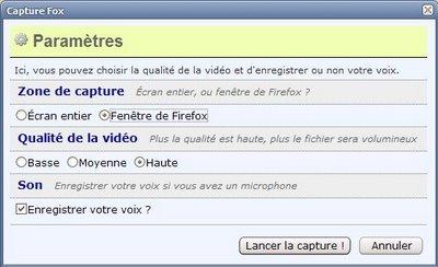 Extension Capture fox pour Firefox - options 1