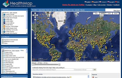 H1N1 - swine flu - grippe porcine: cartographie, mashups et Twitter H1N1 - Swine flu - grippe porcine: carte mondiale d'alertes épidémiques