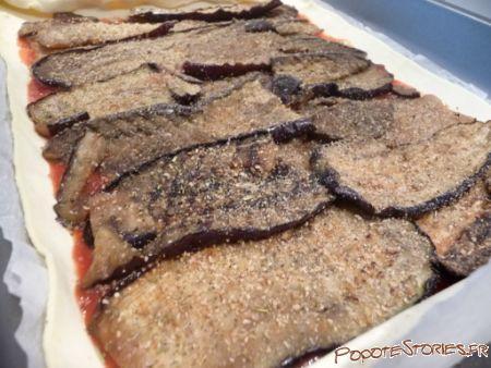 TARTE AUX AUBERGINES GRILLEES CHORIZO MOZZARELLA p1010552