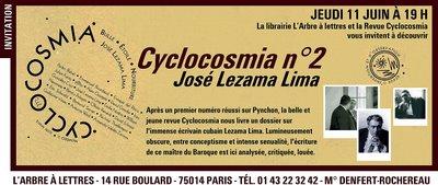 Cyclocosmia II : Jose Lezama Lima. Arbre à Lettres le 11 Juin.