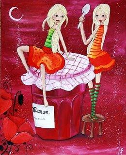 fées princesses confiture de cerise, coquelicot petite cuillère en argent illustration illustratrice peinture fête des mamans