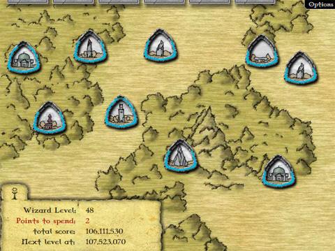 GemCraft - carte des niveaux (vue partielle), janv. 2009 GemCraft - carte des niveaux (vue partielle)