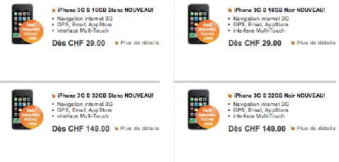 Forfaits iPhone 3Gs chez Orange Suisse
