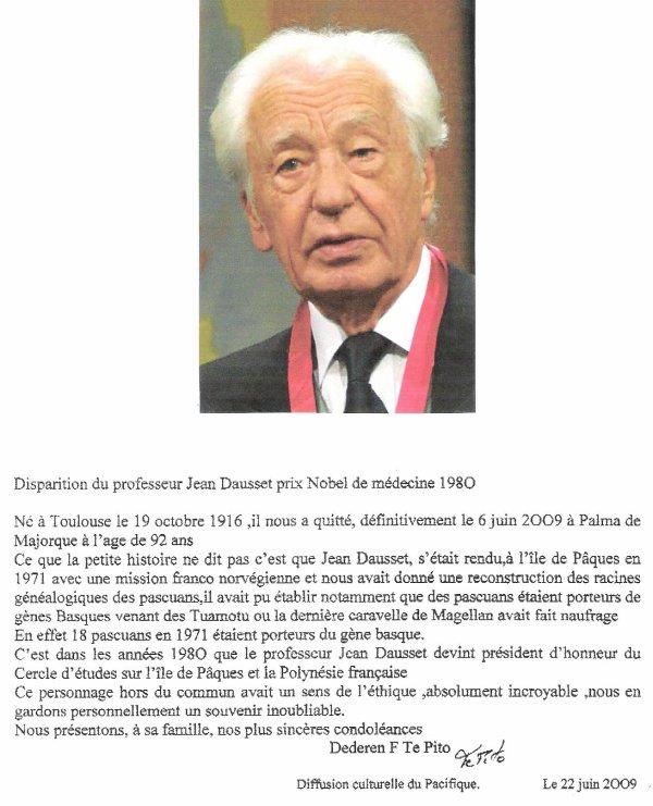 Décès du professeur Jean Dausset, prix nobel de médecine en 1980 Décès du professeur Jean Dausset, prix nobel de médecine en 1980
