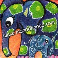 un éléphant et son petit bébé éléphant, de toutes les couleurs très décoratif en peinture par l'illustratrice laure phelipon pour illustrer le livre de valy