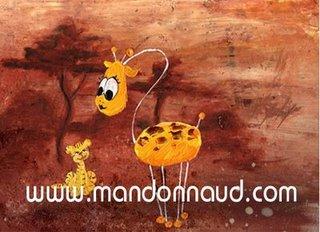 une girafe et un tigre de toutes les couleurs très décoratif en peinture par l'illustratrice laure phelipon pour illustrer le livre de valy