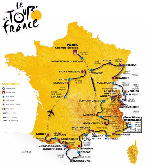 Tour de France 2009 : la carte du parcours et le détail des étapes
