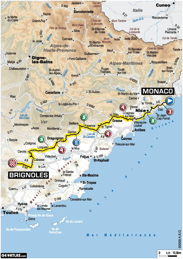 Tour de France 2009 : 2ème étape Monaco - Brignolles (le parcours)
