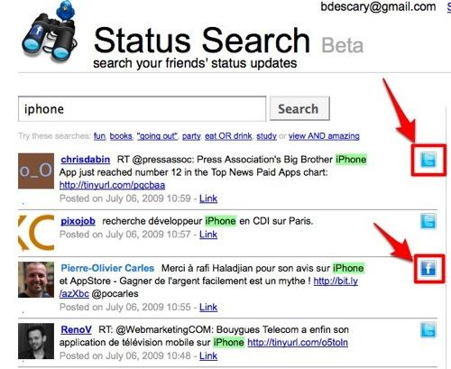 status search Status Search: recherche dans les mises à jour de statuts de Facebook et Twitter