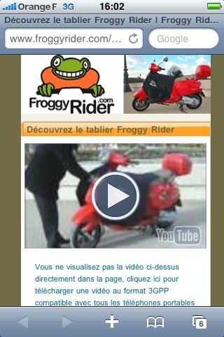 capture ecran du site mobile de Froggy Rider sur iPhone