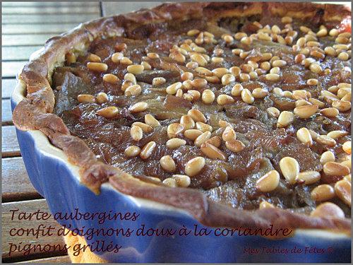Tarte aubergines confit d'oignons et pignons grillés