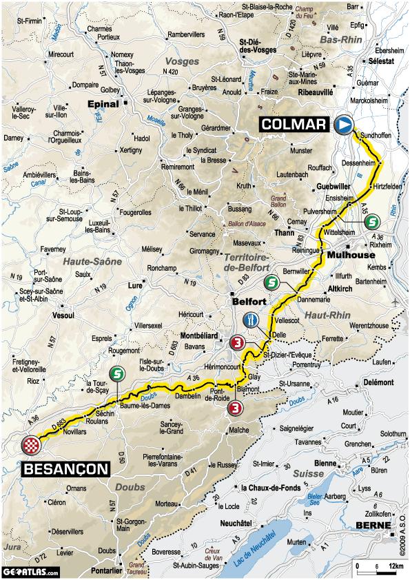 Tour de France 2009 : 14ème étape Colmar - Besançon (le parcours)