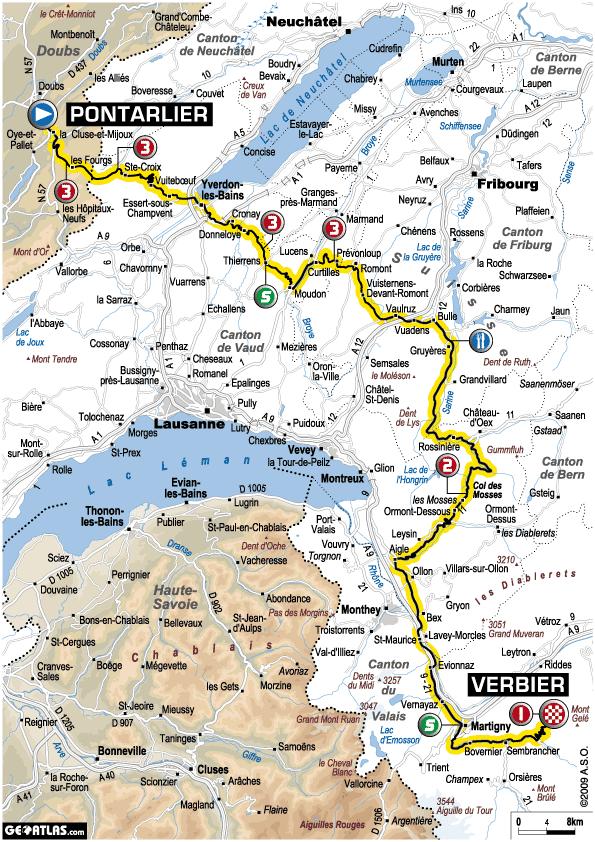 Tour de France 2009 : 15ème étape Pontarlier - Verbiers (le parcours)